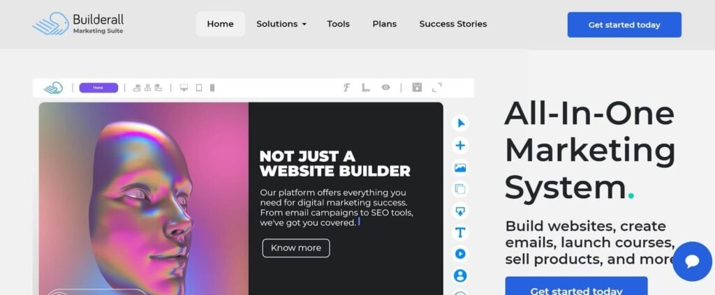 Builderall vs ClickFunnels: Builderall homepage describing its all-in-one marketing system and website builder