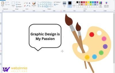 Graphic design is my passion meme made in MS Paint: speech bubble, brushes and a paint palette