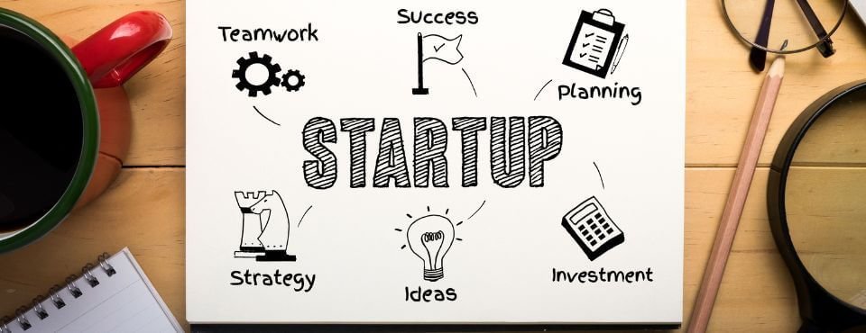 Junk hauling business startup costs: 'Startup' sketch with teamwork, planning, strategy, ideas and investment icons