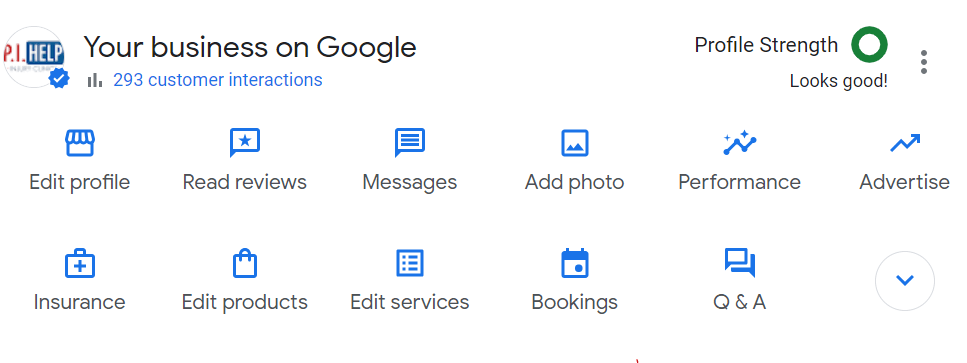 SEO for chiropractors: Google Business Profile dashboard with reviews, messages, photos and performance options